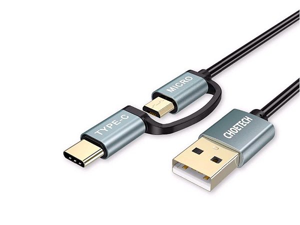 Cabo USB carregador 2 em 1 - Choetec - XAC0012-102BK