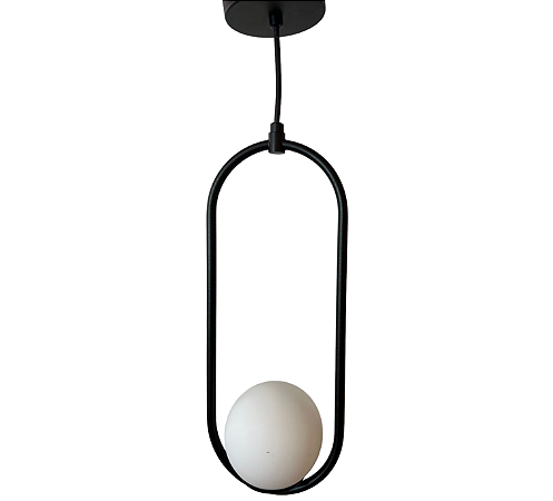 Luminária Pendente Arkom Light Preto Globo Leitoso 10 cm