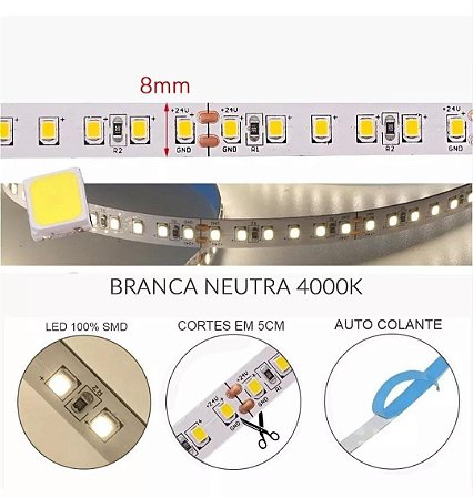 Fita de Led 3528 240 Leds IP20 Rolo 5 Metros Branco Neutro