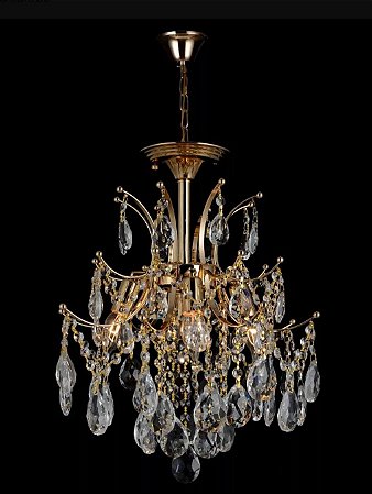 Lustre Pendente Ø40X45CM  Metal  Dourado E Cristal Transparente