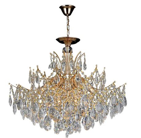 Lustre Pendente Φ60×55CM Metal Dourado e Cristal Transparente