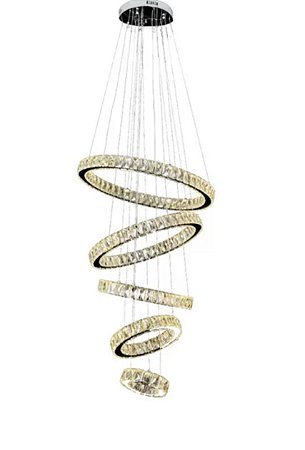 Pendente Led Metal Cromado  E Cristal Transparente 3000K 75W Bivolt  Φ20xΦ30xΦ40xΦ50xΦ60CM