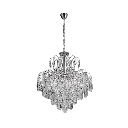 Lustre Pendente Metal Cromado e Cristal Transparente Ø50X58CM