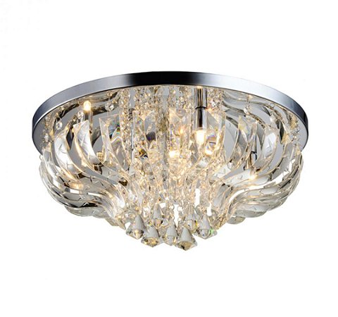 Plafon de Sobrepor Redondo Metal Cromado e Cristal Transparente  Ø40X18CM