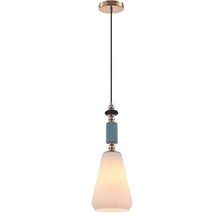 Luminária Pendente Dourado e Azul com Vidro Amber