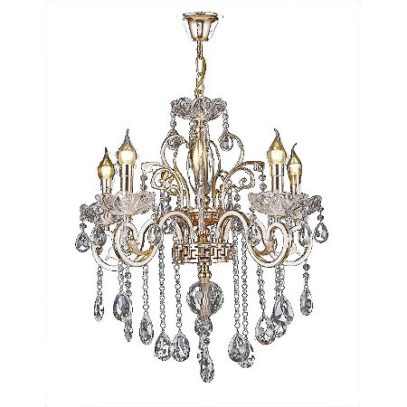 Lustre de Cristal Dourado 5 Braços 50 cm