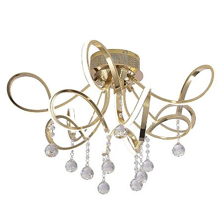 Plafon Led 70x29 Dourado com Cristais