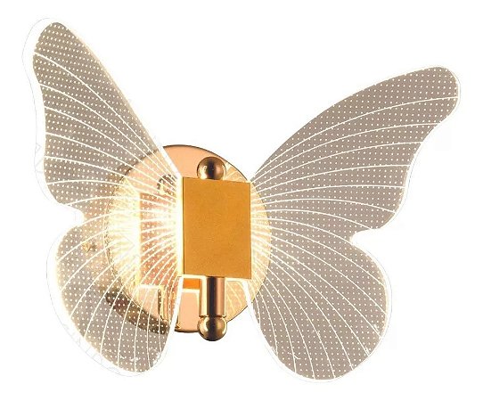 Arandela Borboleta Dourada 24X18CM 6W 3000L