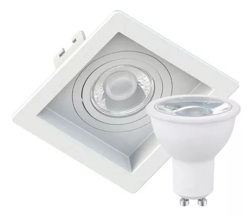 KIT Spot de Embutir  MR16 Quadrado Recuado Branco + Lâmpada Dicroica