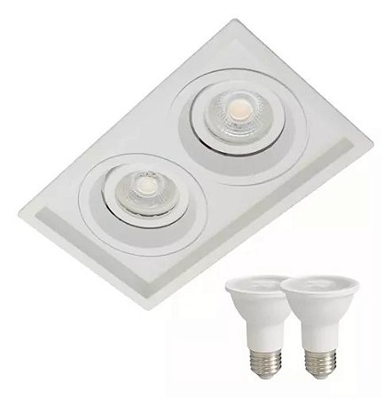 KIT Embutido Duplo PAR20 Recuado Branco + 2 Lâmpadas PAR20