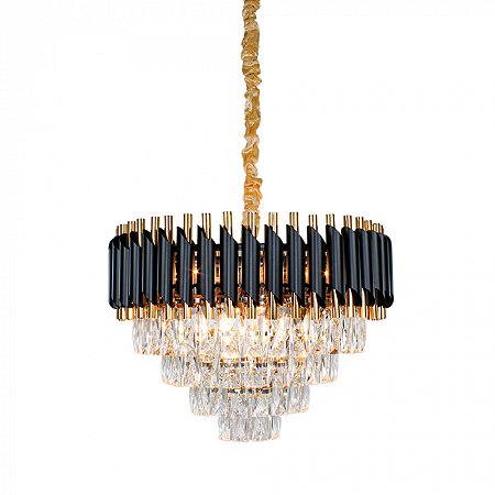 Lustre de Cristal Preto com Dourado 50x36cm Redondo 8XE14