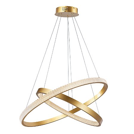 Pendente Led Gyros Aros Dourados Cravejados 3000K 70W Bivolt Ø80CM