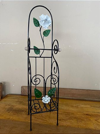 Suporte para Papel Higiênico rústico de chão em Ferro com Flores