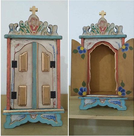 Oratório em Madeira de Demolição Artesanal pintado à mão