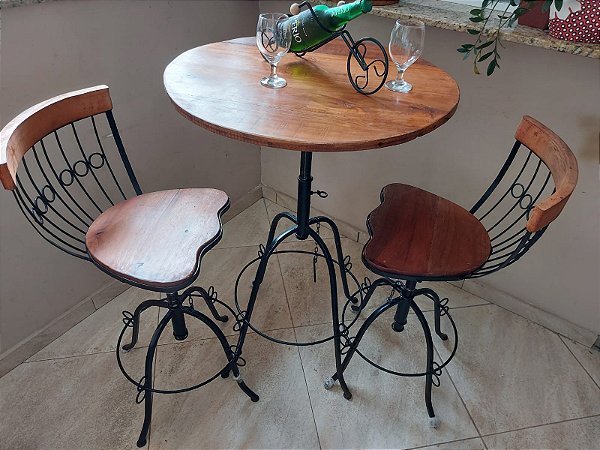 Conjunto Bistro de madeira maciça de  demolição