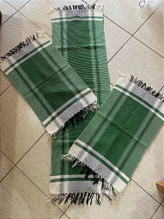 Trio de Tapetes de Cozinha Artesanais em Tear Mineiro Passadeira Grande + 2 Tapetes