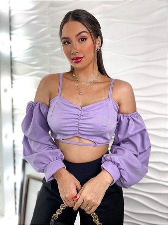 Cropped Alexia Manga - Lavanda
