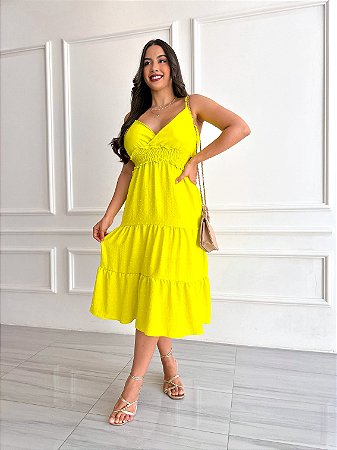 Vestido Midi Fiorela - Amarelo Lima