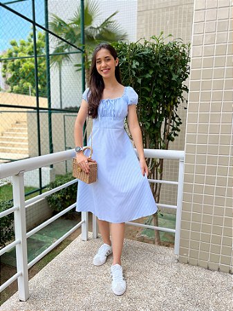 Vestido Bianca - Azul e Branco