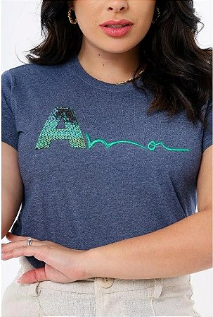 T-shirt Camiseta Feminina 100% algodão , bordado Fio 30 , com Lantejou 