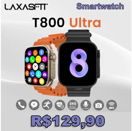 Smartwatch T800 Ultra para Homens e Mulheres, 8 Relógio Ultra Fitness, BT, Answer Call, NFC
