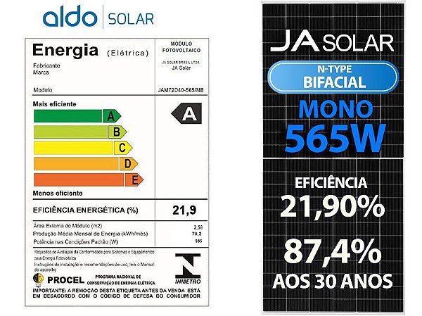 Painel Solar Fotovoltaico Bifacial 565Wp JAM72D40-565/MB