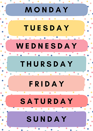 Placa Dias da Semana - Days of Week
