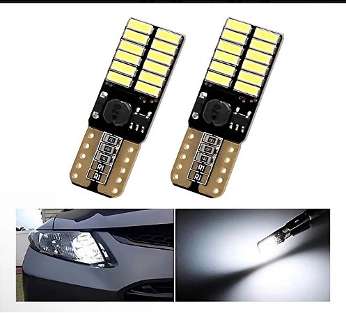 2 Lampadas Pingo T10 24 Led Chip Canbus Canceler (forte 8w) T10 Branca