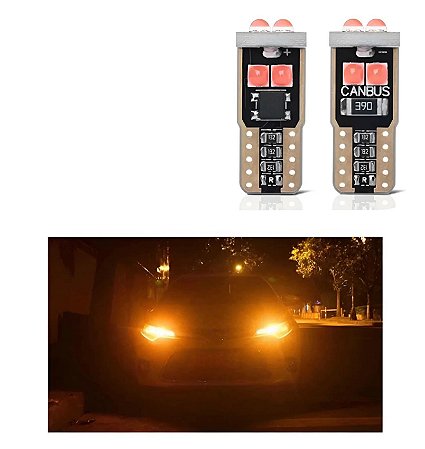 2 Lampadas Pingo T10 3 Led Chip Canbus Canceler (forte 8w) T10 Laranja