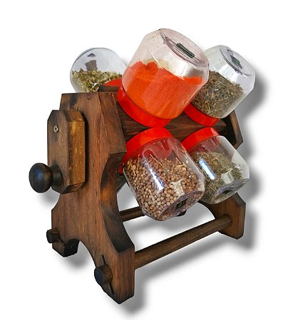 Porta Temperos 08 Potes Manivela Giratório