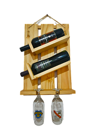 Mini Adega de Parede Vinhos e Taças Cor Natural