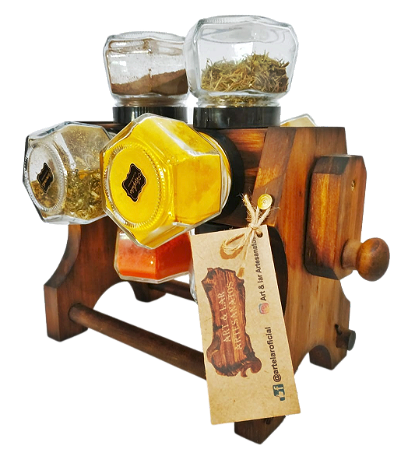 Porta Temperos 08 Potes Manivela Giratório