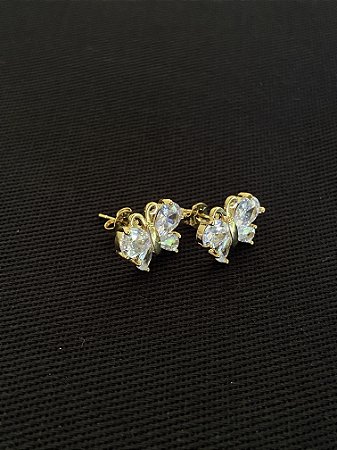 BRINCO BORBOLETA CRISTAL BANHADO A OURO 18K