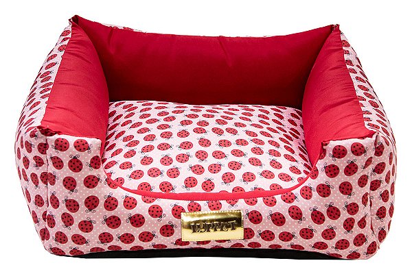Cama Quadrada para Cachorro ou Gato Luppet Vermelho Joaninha