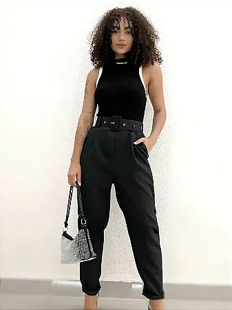 Calça Feminina Alfaiataria Linho com Cinto Rosana Ref. 1269