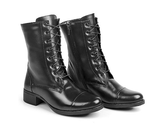 Bota Coturno Cano Médio Couro Preto