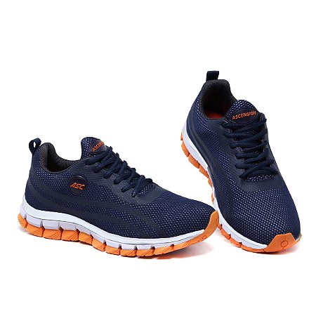 Tênis Unissex Esportivo Marinho Caminhada Sola Laranja