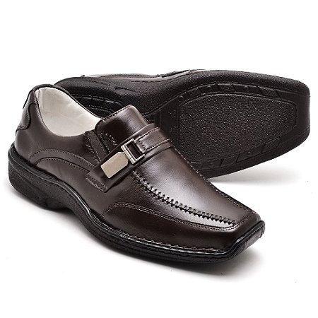 Sapato Conforto Couro Masculino Marrom