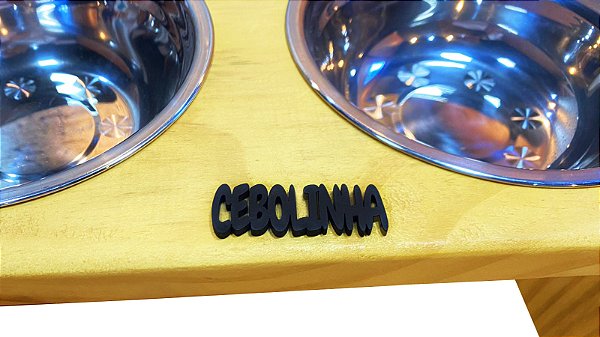 Comedouro Duplo Elevado Personalizado Toronto Madeira Potes Inox A9