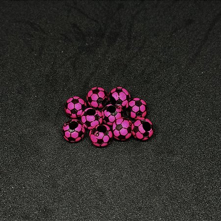 Miçanga bolinha de fut rosa com gomo preto da Kalangos