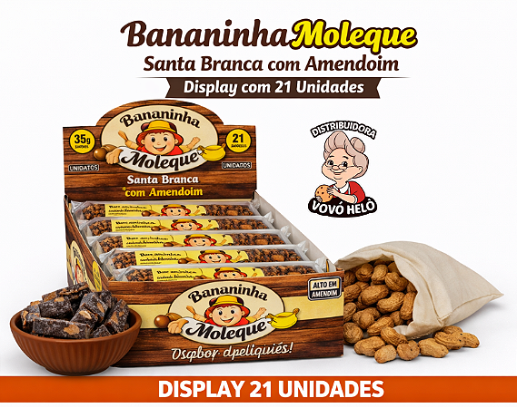 Bananinha Moleque Santa Branca com Amendoim Display 21 Unidades