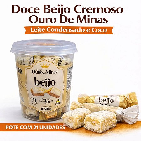 Doce Beijo Cremoso Ouro De Minas Leite Condensado e Coco Pote Com 21 Unidades