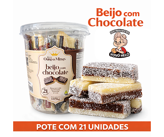 Beijo com Chocolate Ouro de Minas - Pote com 21 Unidades