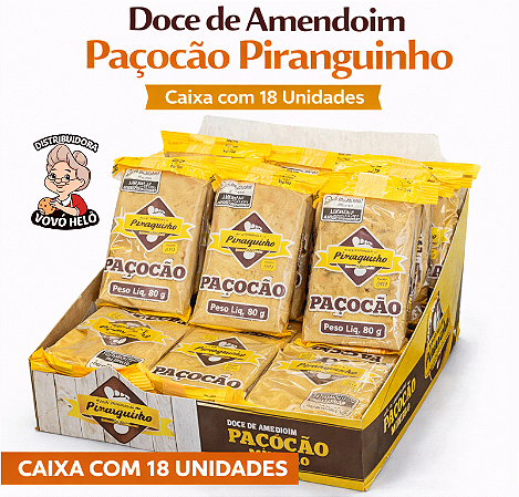 Doce de Amendoim Paçocão Piranguinho Caixa com 18 unidades