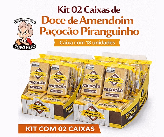 Kit 02 Caixas de Doce de Amendoim Paçocão Piranguinho Caixa com 18 unidades