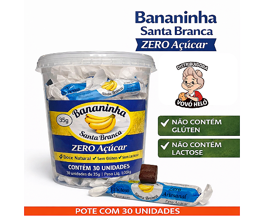 Bananinha de Santa Branca Zero Açúcar - Pote com 30 Unidades