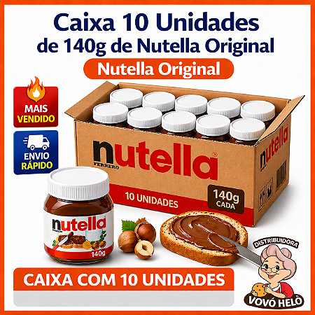 Caixa 10 Potes de Nutella de 140g