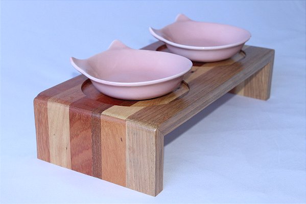 Comedouro duplo com porcelana rosa para gatos