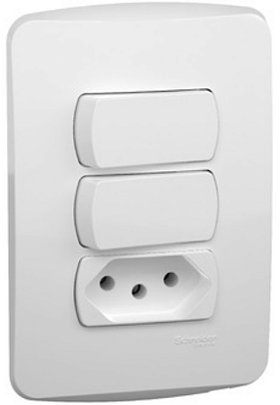 CONJUNTO 2 INTERRUPTORES SIMPLES + 1 TOMADA 2P+T 10A 250V MILUZ S3B69050