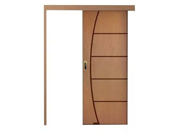 Porta De Madeira De Correr Completa Frisado Com Kit de Correr + Fechadura